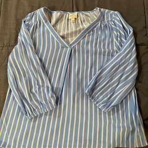 St. John's Bay Blue and White Striped V-Neck Blouse
